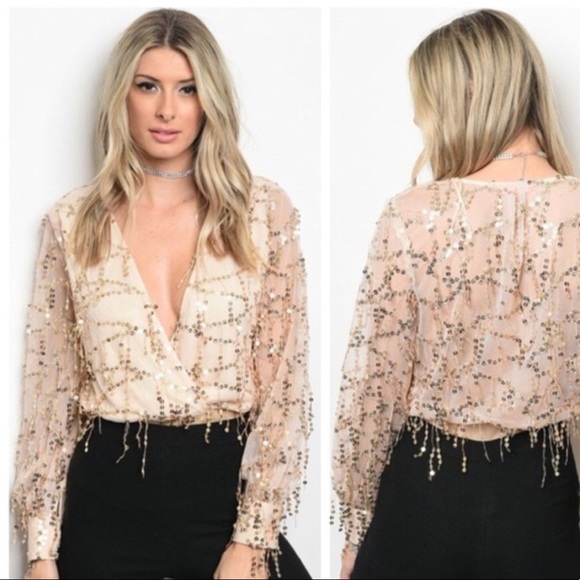 💥NWT LAST ONE! Gorgeous Sequined Fringe Bodysuit - Picture 3 of 4